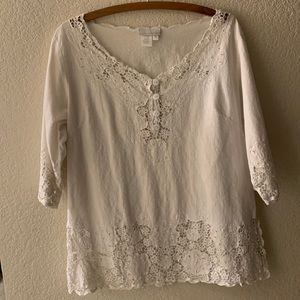 Soft surroundings off white cotton/linen lace tunic M